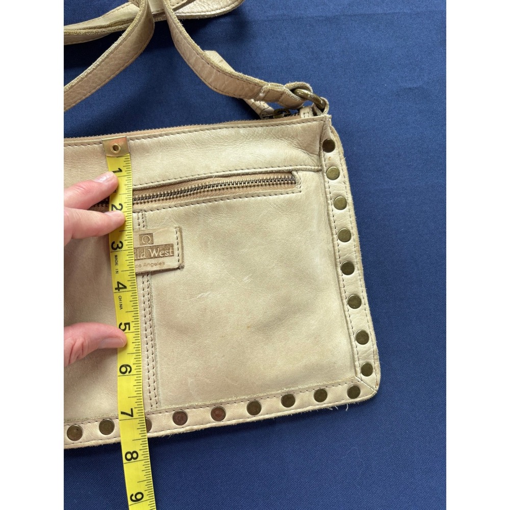 Wild West Los Angeles Cream Leather Studded Woven Crossbody Bag Cream Boho Bag - Picture 9 of 10